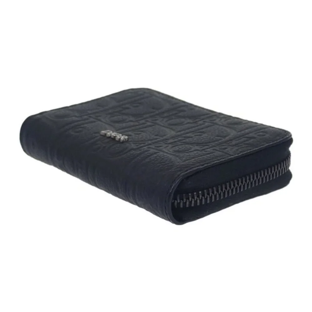 Christian Dior Gravity Zip 2 Flg h00 N Coin Case Calf Black Silver